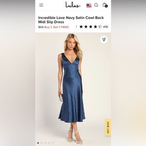 Lulu’s Incredible Love Navy Satin Cowl Back Midi Slip Dress -L NWT